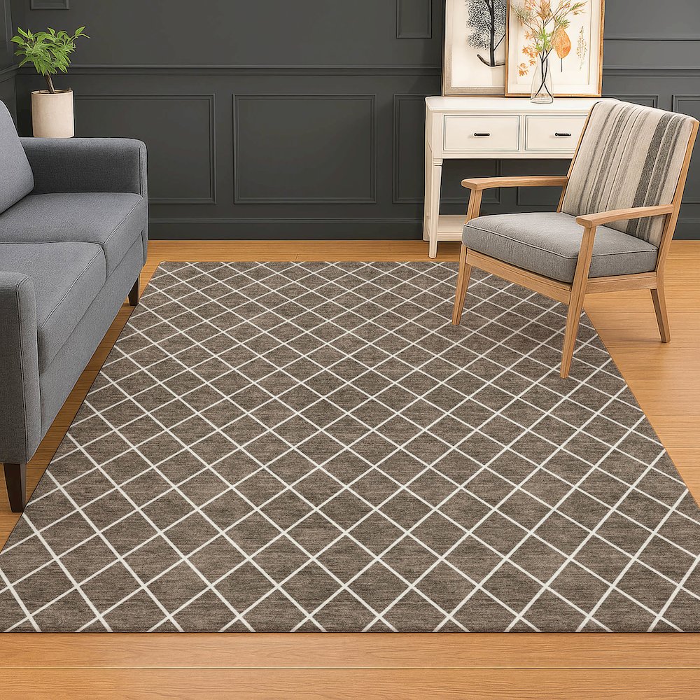 Luxury Washable Indoor/Outdoor The Reserve Brown 9' x 12' Rug. Picture 5