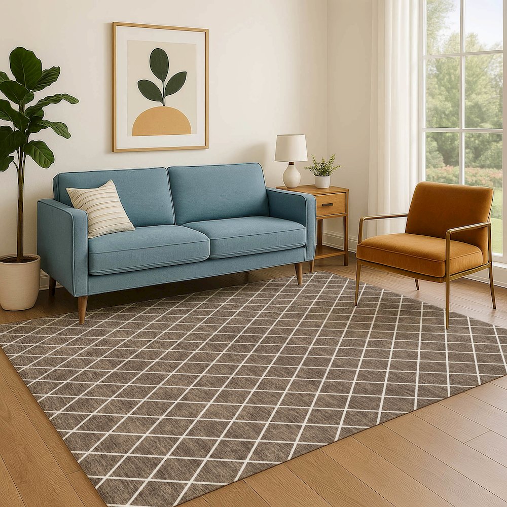 Luxury Washable Indoor/Outdoor The Reserve Brown 9' x 12' Rug. Picture 6