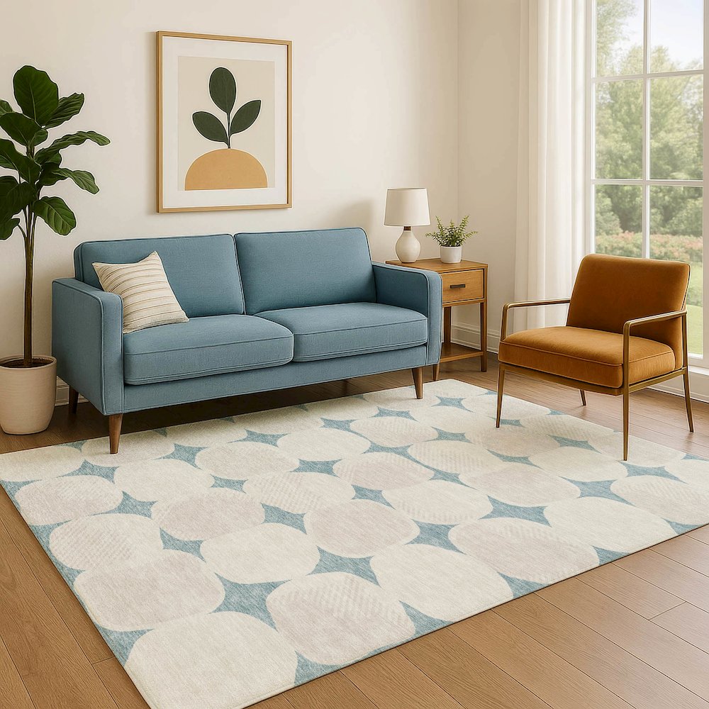 Luxury Washable Indoor/Outdoor The Reserve Teal 9' x 12' Rug. Picture 6