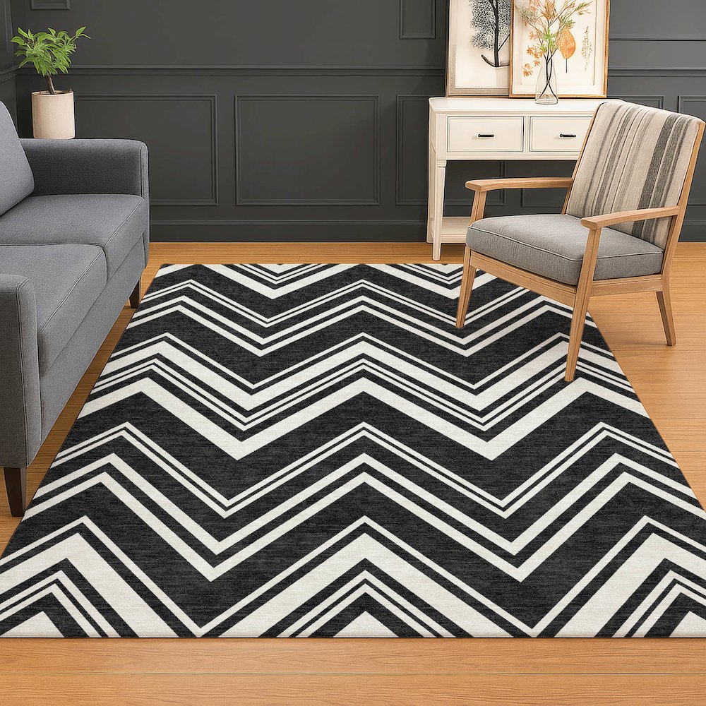 Luxury Washable Indoor/Outdoor The Reserve Black 9' x 12' Rug. Picture 5