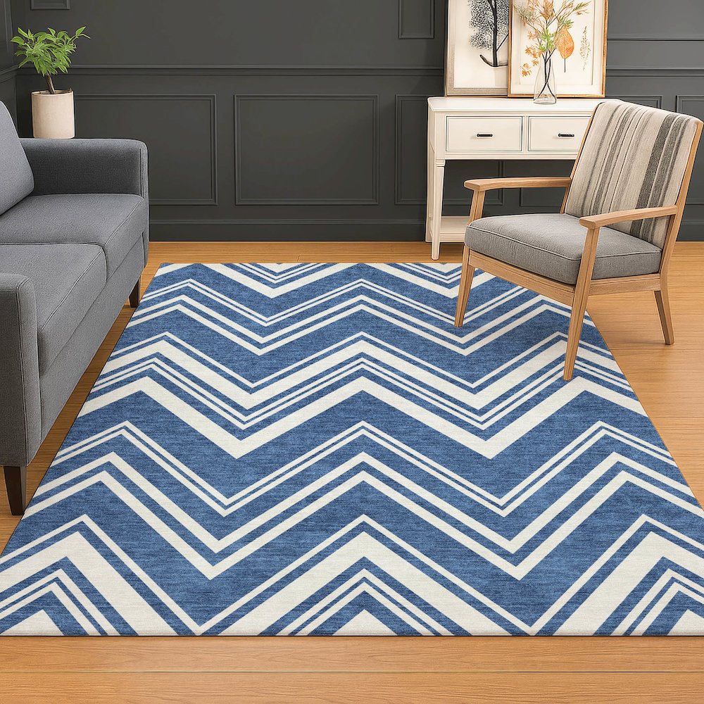 Luxury Washable Indoor/Outdoor The Reserve Blue 9' x 12' Rug. Picture 5