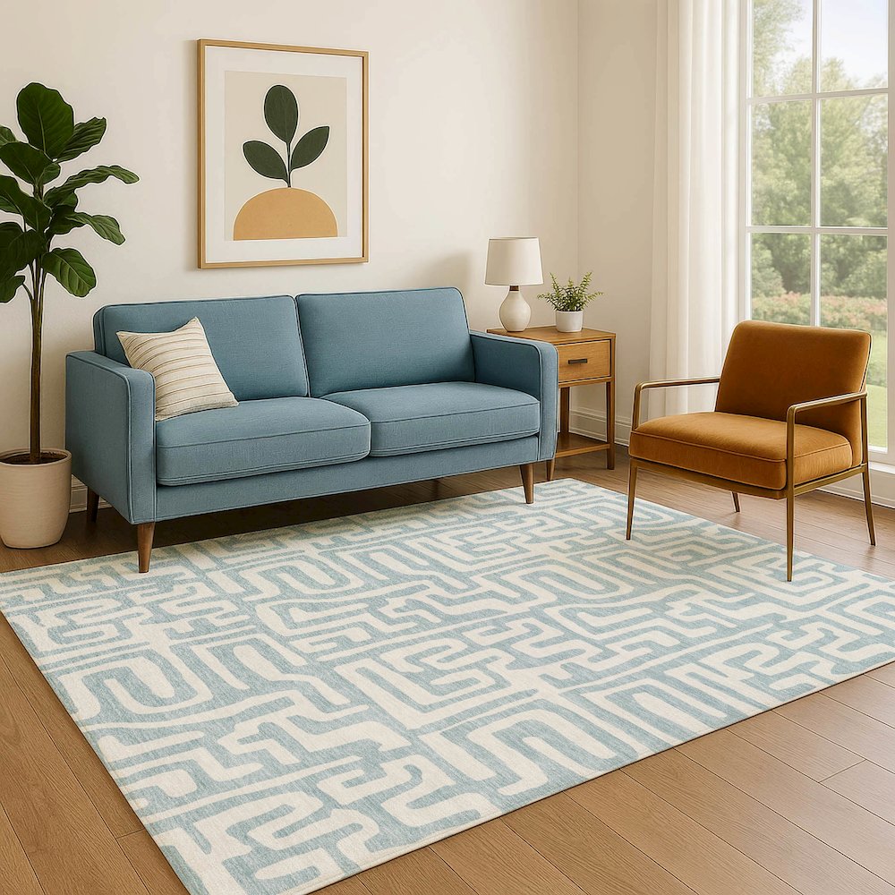 Luxury Washable Indoor/Outdoor The Reserve Denim 9' x 12' Rug. Picture 6