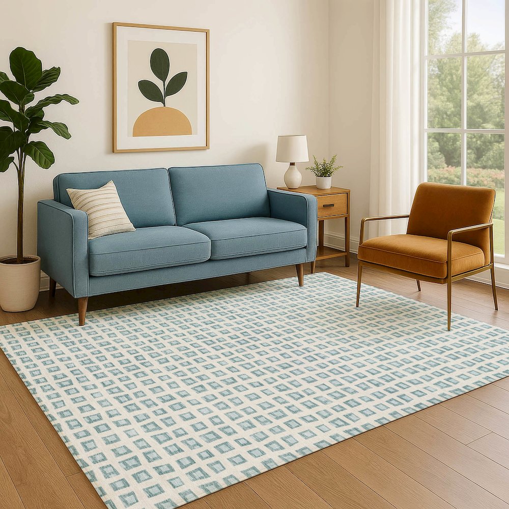 Luxury Washable Indoor/Outdoor The Reserve Teal 9' x 12' Rug. Picture 6