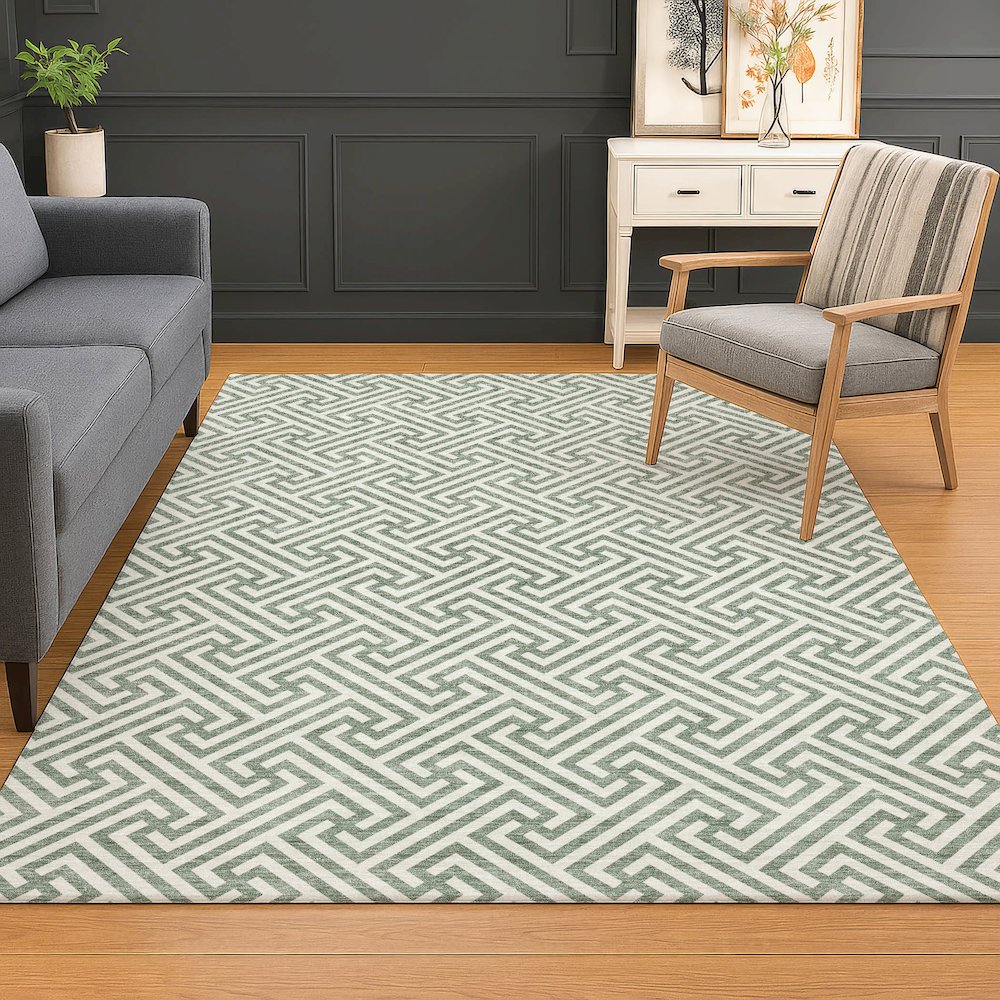 Luxury Washable Indoor/Outdoor The Reserve Sage 9' x 12' Rug. Picture 5