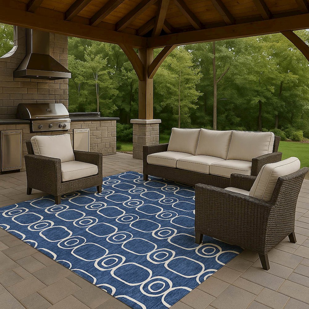 Luxury Washable Indoor/Outdoor The Reserve Navy 9' x 12' Rug. Picture 7