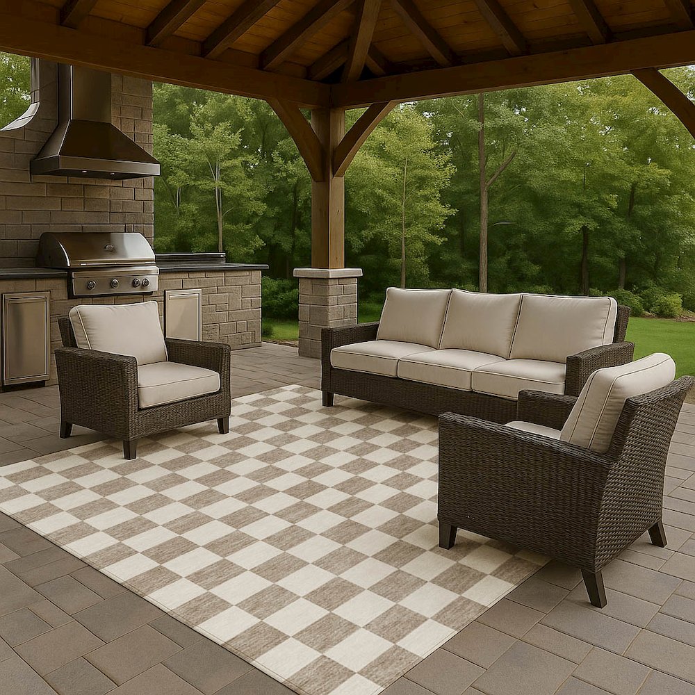 Luxury Washable Indoor/Outdoor The Reserve Khaki 9' x 12' Rug. Picture 7