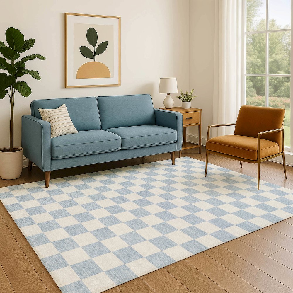 Luxury Washable Indoor/Outdoor The Reserve Sky 9' x 12' Rug. Picture 6