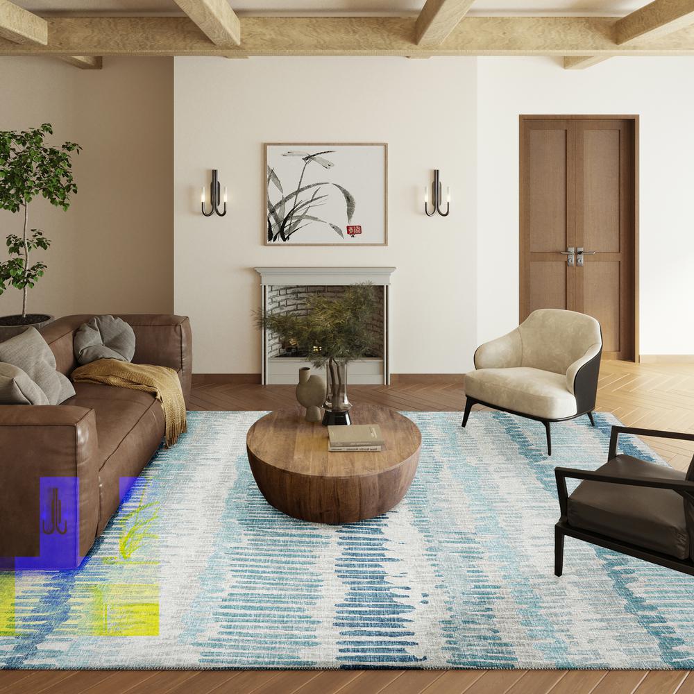 Rylee Blue Transitional Striped 8' x 10' Area Rug Blue ARY34. Picture 1