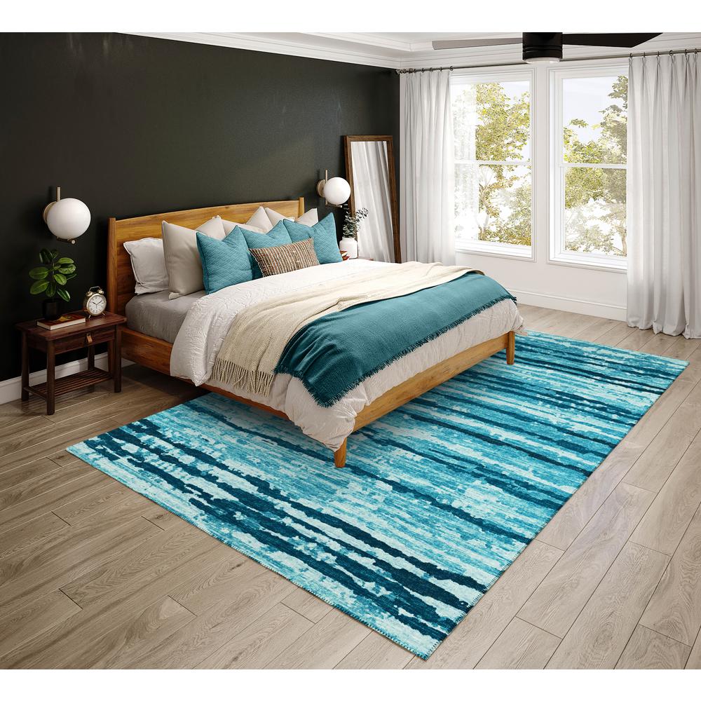Bravado Blue Contemporary Stripe 8' x 10' Area Rug Blue ABV34. Picture 1