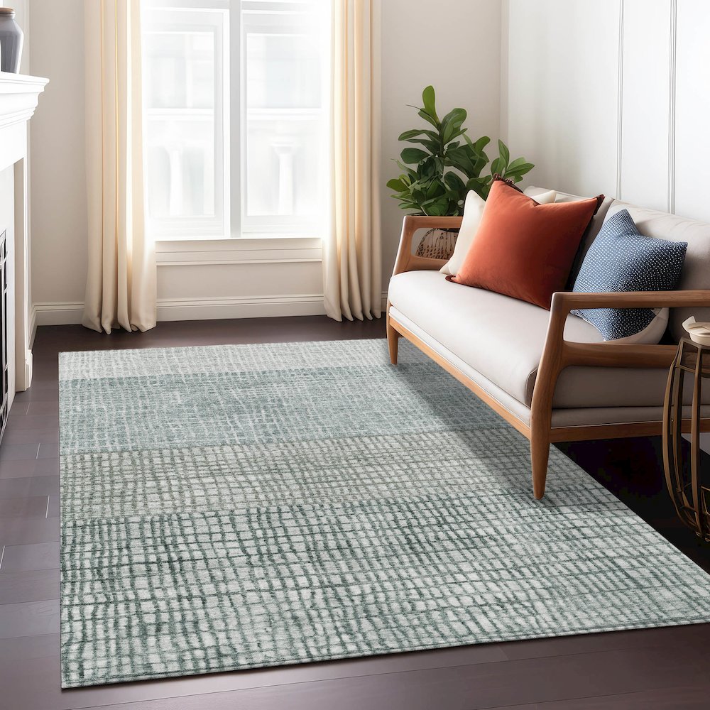 Machine Washable Indoor/Outdoor Chantille Aqua 10' x 14' Rug. Picture 6