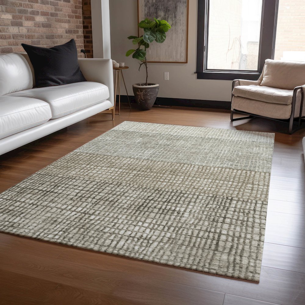 Machine Washable Indoor/Outdoor Chantille Taupe 10' x 14' Rug. Picture 5