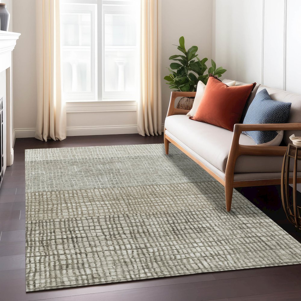 Machine Washable Indoor/Outdoor Chantille Taupe 10' x 14' Rug. Picture 6