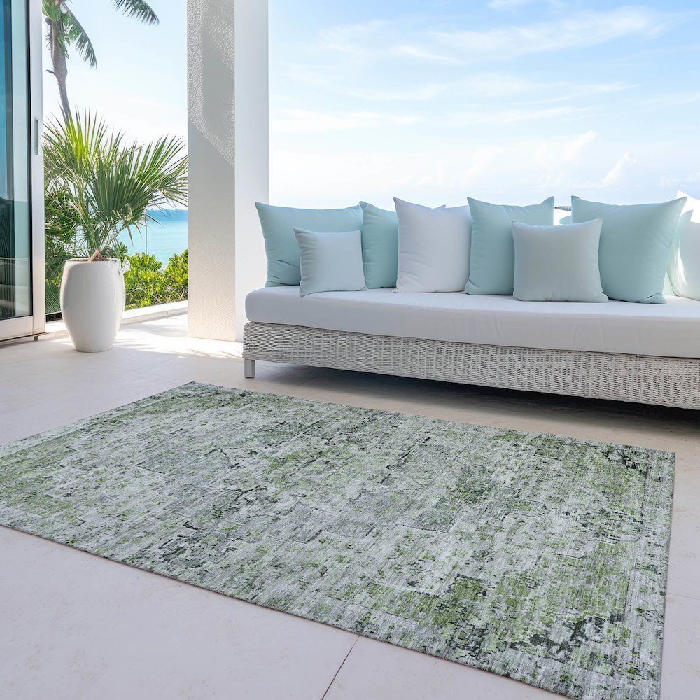 Machine Washable Indoor/Outdoor Chantille Aloe 10' x 14' Rug. Picture 7