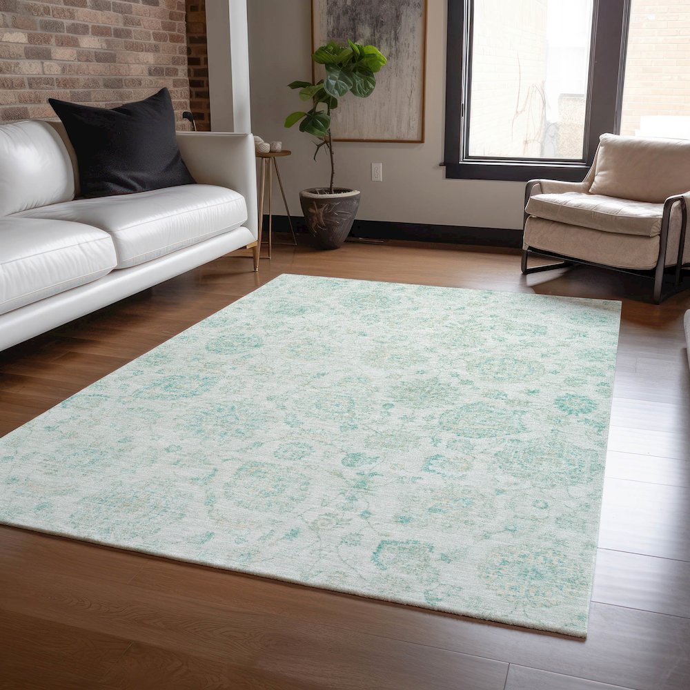 Machine Washable Indoor/Outdoor Chantille Turquoise 10' x 14' Rug. Picture 5