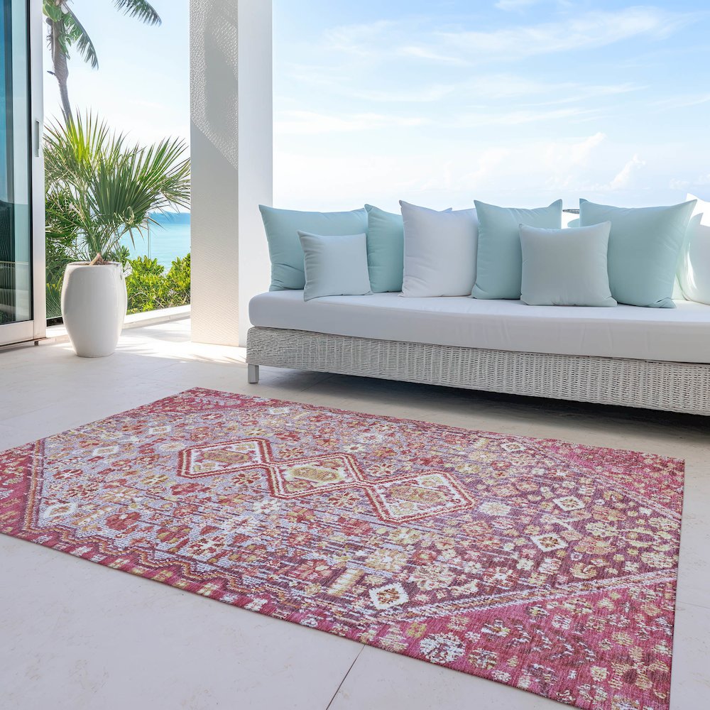Machine Washable Indoor/Outdoor Chantille Merlot 10' x 14' Rug. Picture 7