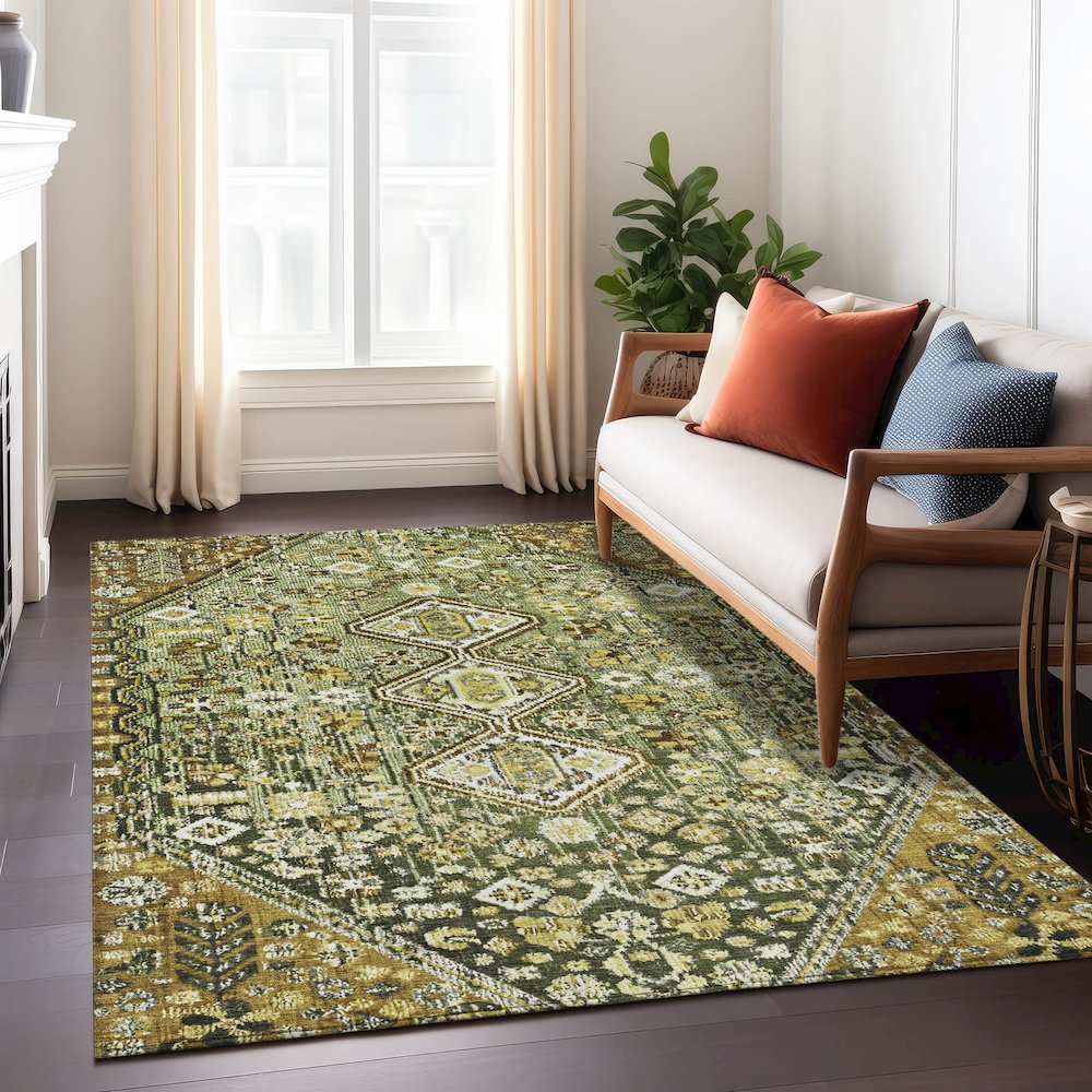 Machine Washable Indoor/Outdoor Chantille Olive 10' x 14' Rug. Picture 6