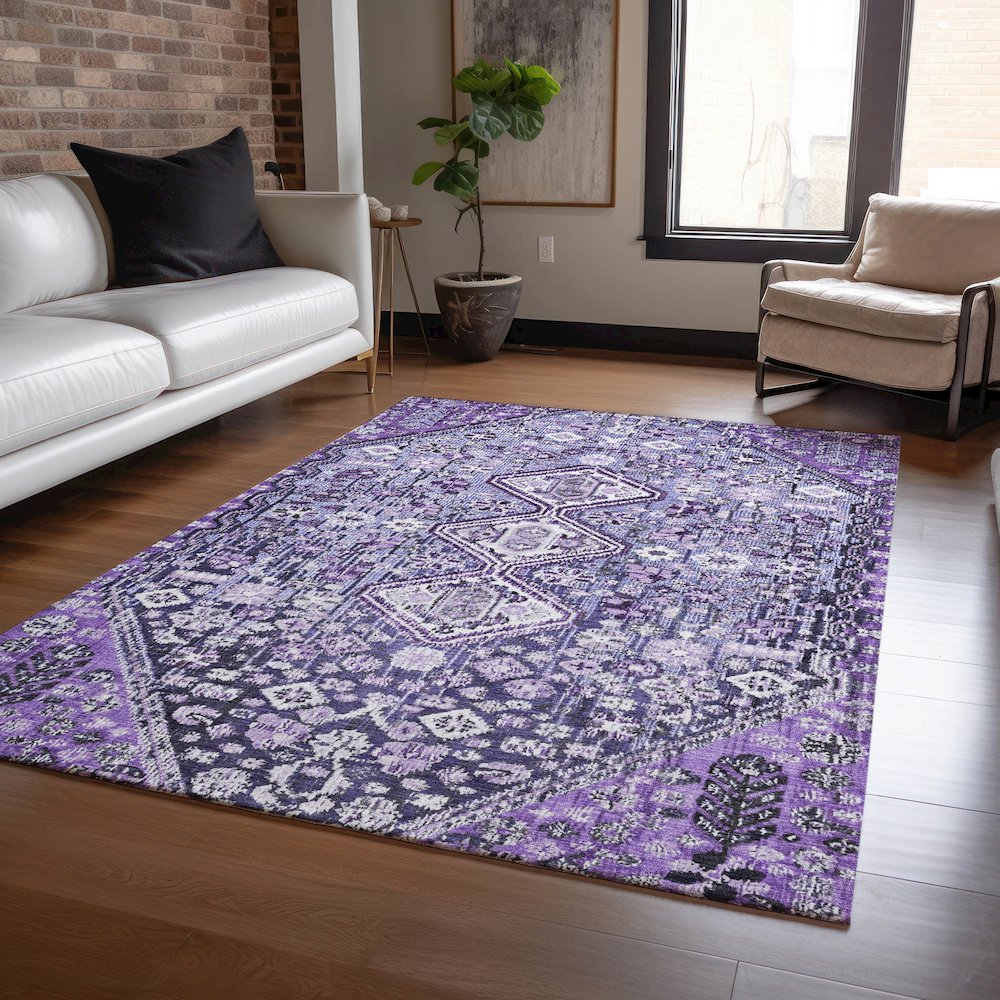 Machine Washable Indoor/Outdoor Chantille Purple 10' x 14' Rug. Picture 5