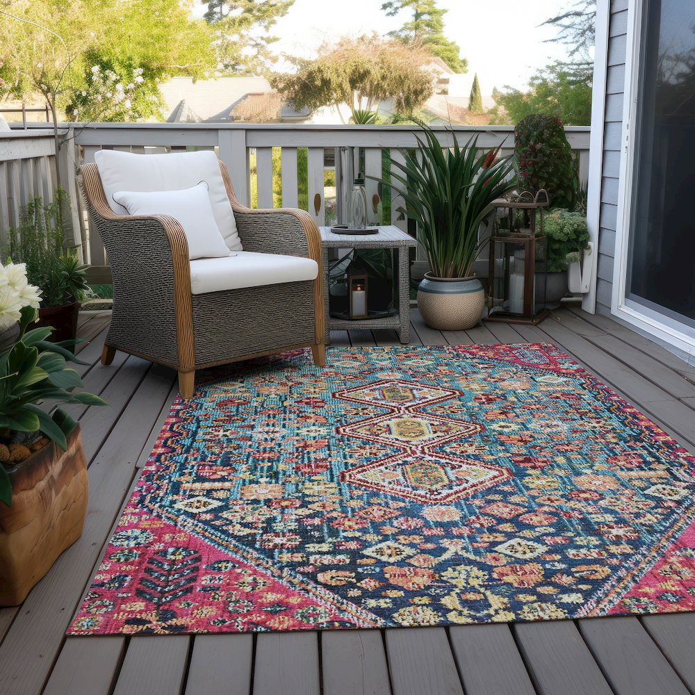 Machine Washable Indoor/Outdoor Chantille Teal 10' x 14' Rug. Picture 8
