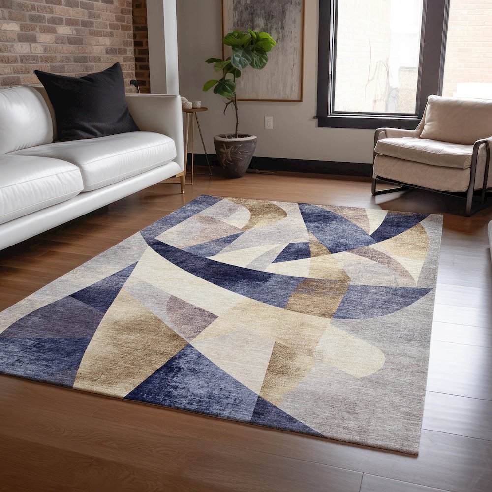 Machine Washable Indoor/Outdoor Chantille Navy 10' x 14' Rug. Picture 5