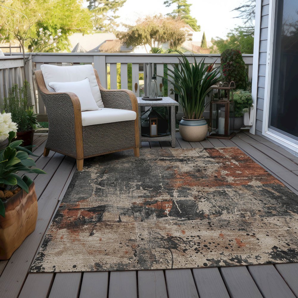 Machine Washable Indoor/Outdoor Chantille Taupe 10' x 14' Rug. Picture 8