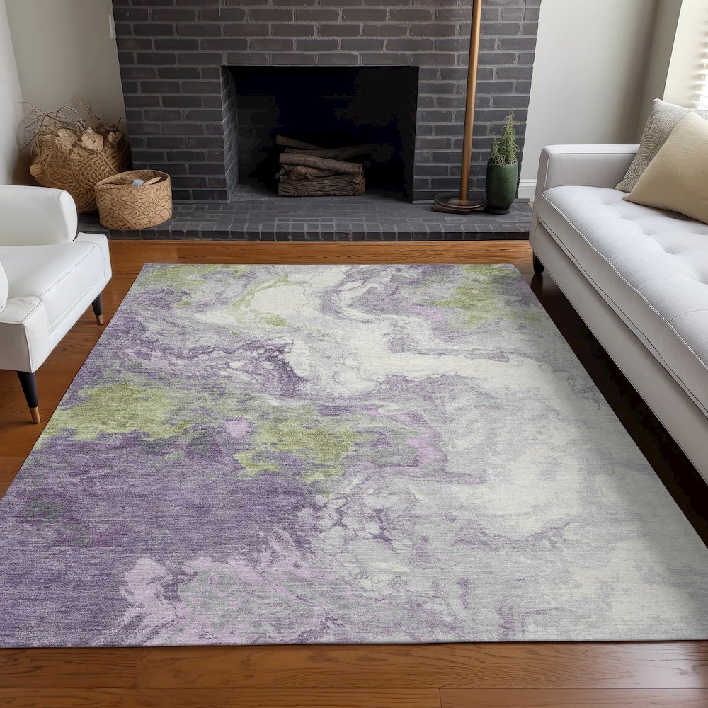 Machine Washable Indoor/Outdoor Chantille Lavender 10' x 14' Rug. Picture 6