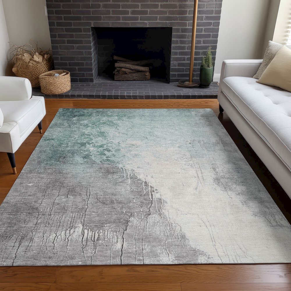 Machine Washable Indoor/Outdoor Chantille Seafoam 10' x 14' Rug. Picture 6
