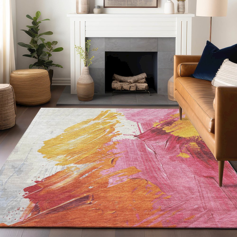 Machine Washable Indoor/Outdoor Chantille Blush 10' x 14' Rug. Picture 5