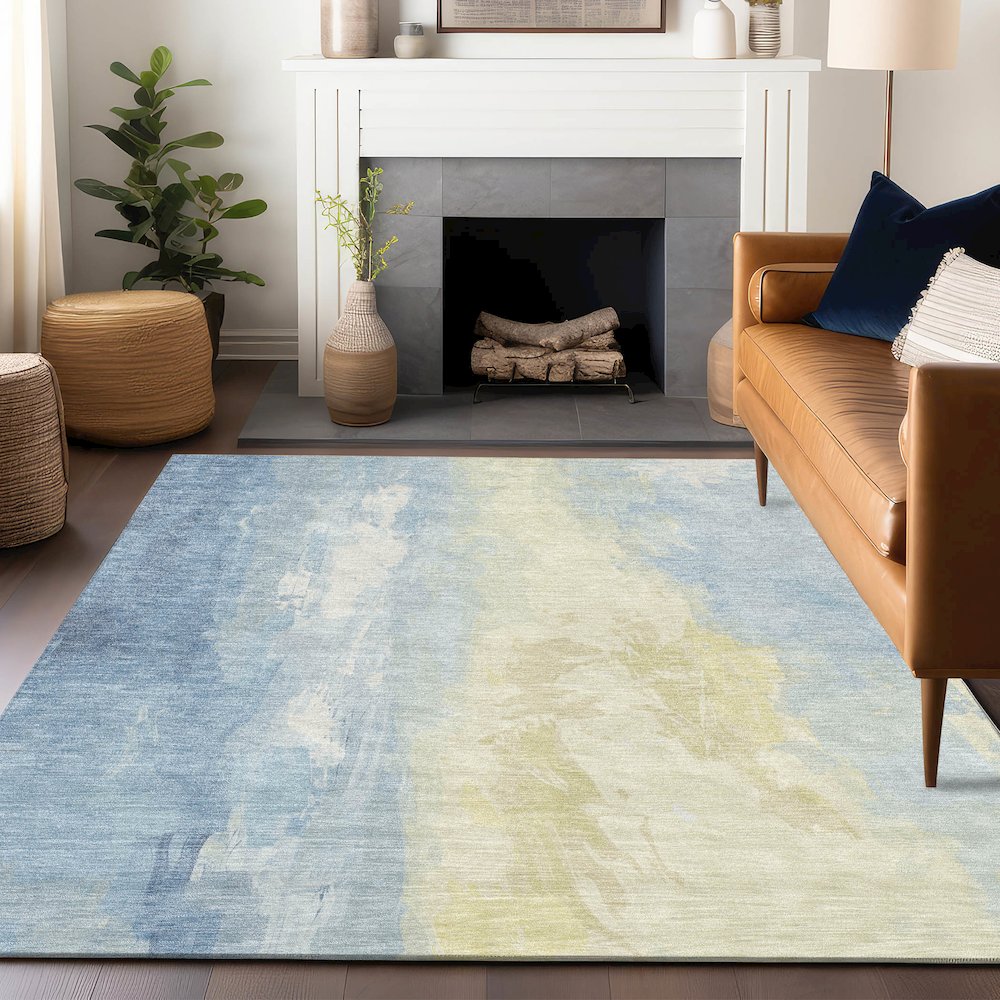 Machine Washable Indoor/Outdoor Chantille Denim 10' x 14' Rug. Picture 5