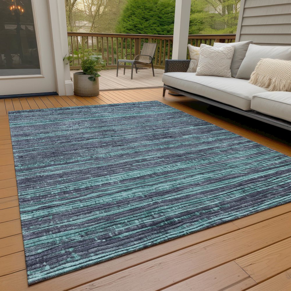 Machine Washable Indoor/Outdoor Chantille Teal 10' x 14' Rug. Picture 8