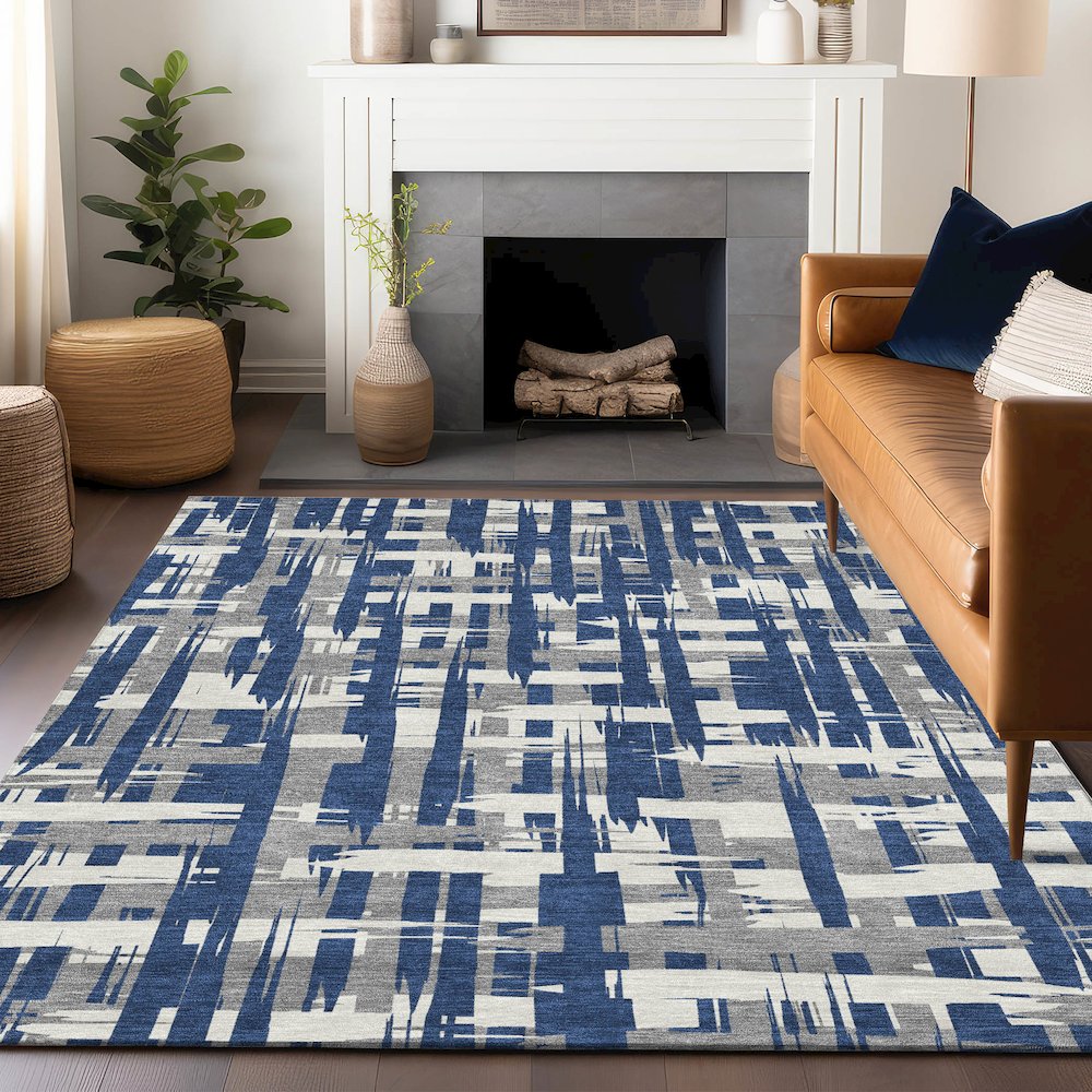 Machine Washable Indoor/Outdoor Chantille Navy 10' x 14' Rug. Picture 5