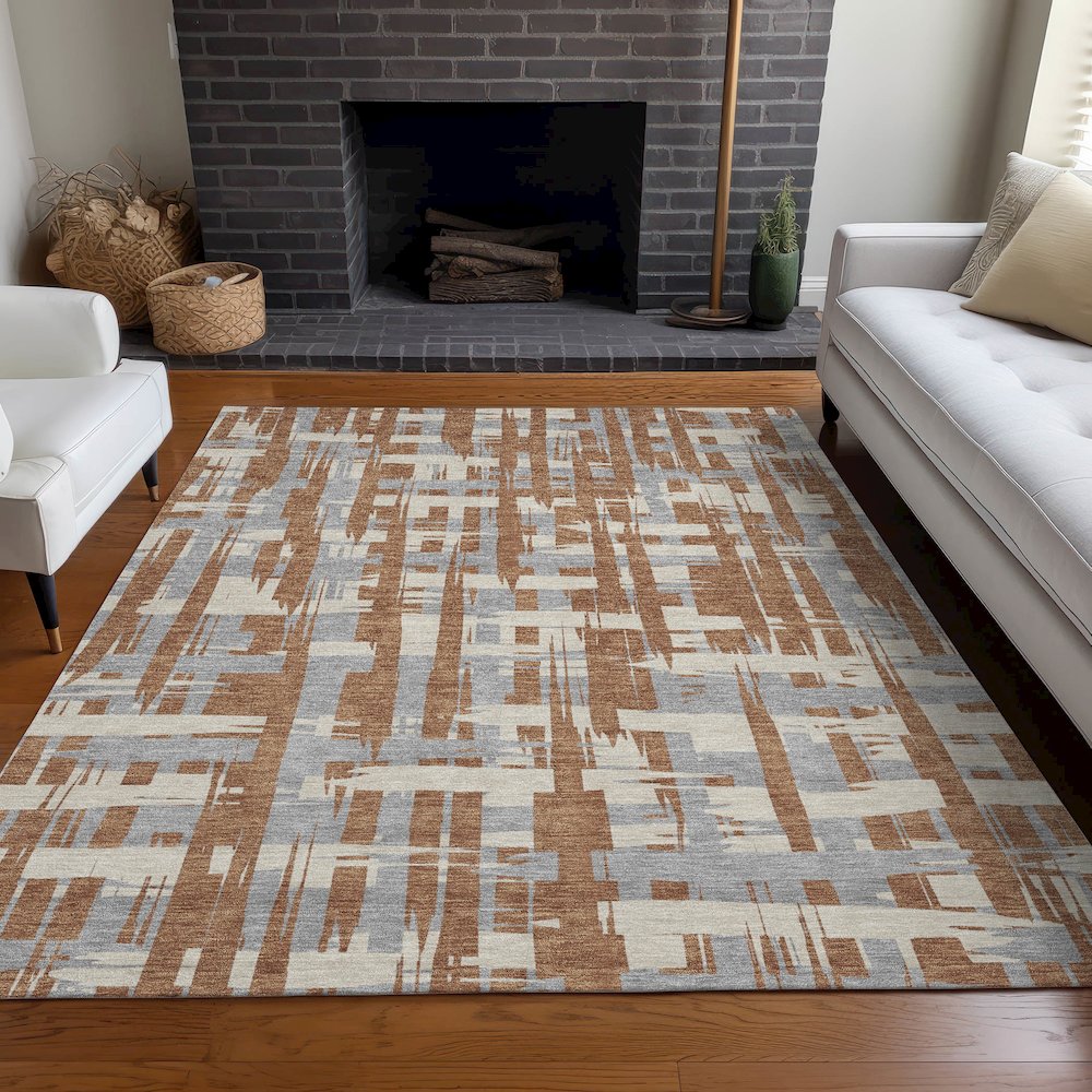 Machine Washable Indoor/Outdoor Chantille Paprika 10' x 14' Rug. Picture 6