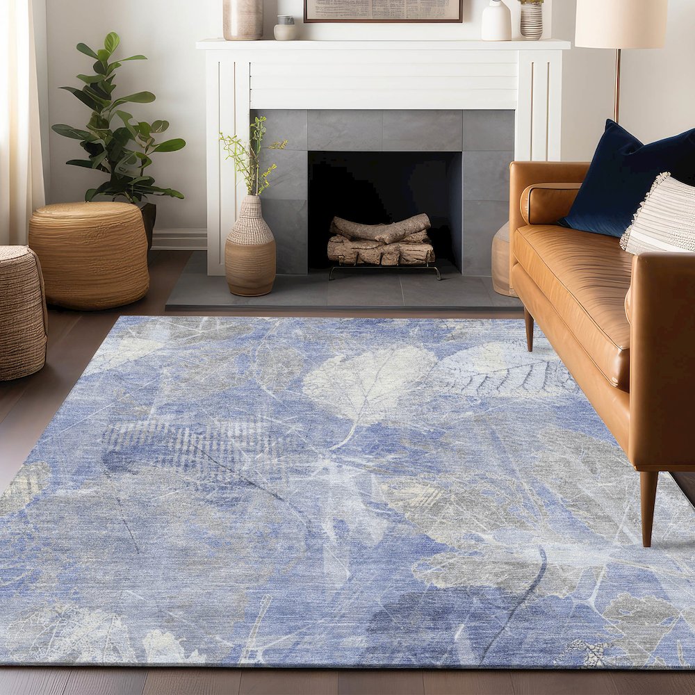 Machine Washable Indoor/Outdoor Chantille Denim 10' x 14' Rug. Picture 5