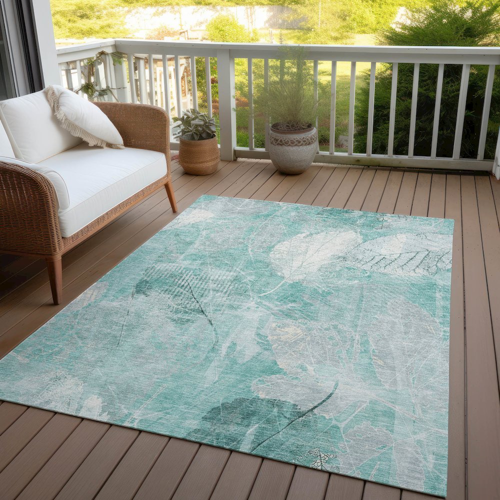 Machine Washable Indoor/Outdoor Chantille Teal 10' x 14' Rug. Picture 7