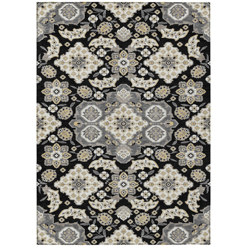 Machine Washable Indoor/Outdoor Chantille Black 10' x 14' Rug. Picture 1