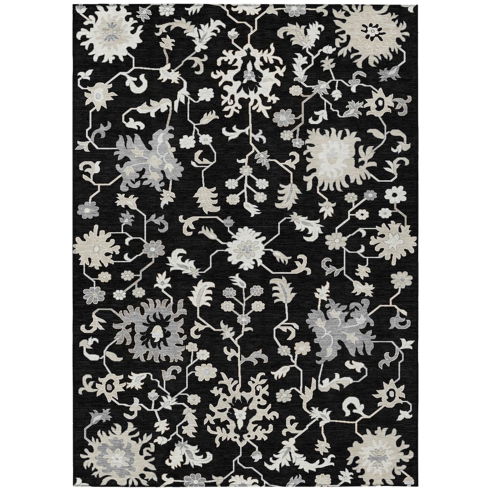 Machine Washable Indoor/Outdoor Chantille Black 10' x 14' Rug. Picture 1