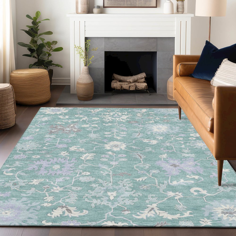 Machine Washable Indoor/Outdoor Chantille Seafoam 10' x 14' Rug. Picture 5