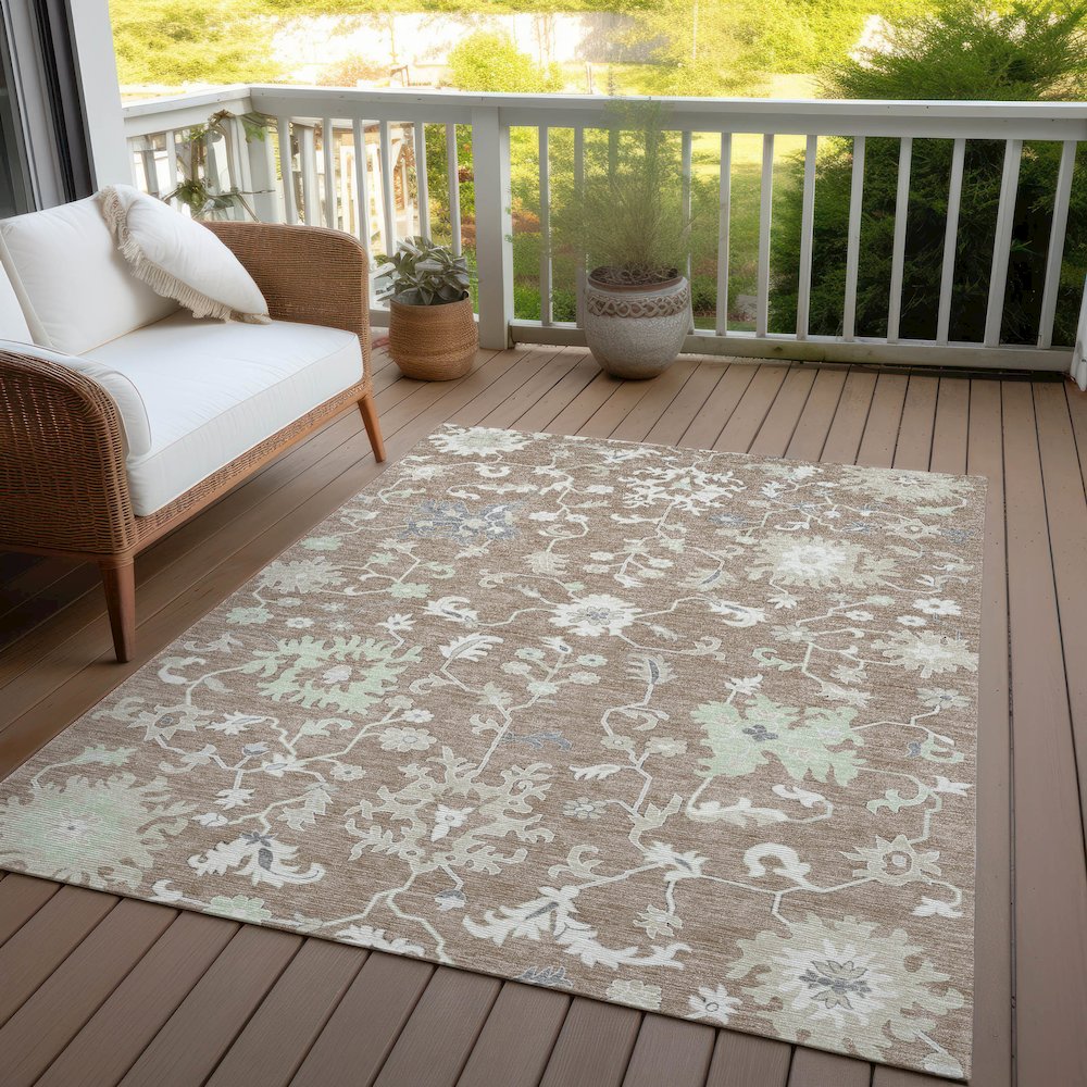 Machine Washable Indoor/Outdoor Chantille Taupe 10' x 14' Rug. Picture 7