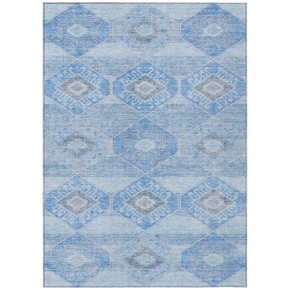 Machine Washable Indoor/Outdoor Chantille Blue 10' x 14' Rug. Picture 1