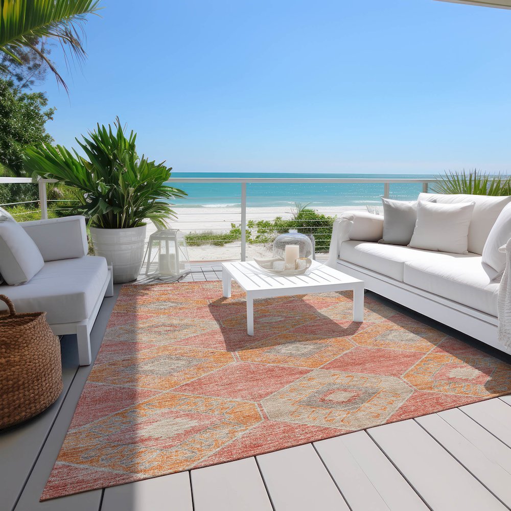 Machine Washable Indoor/Outdoor Chantille Coral 10' x 14' Rug. Picture 8