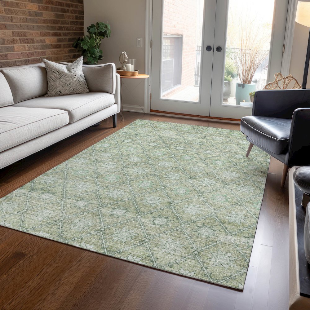 Machine Washable Indoor/Outdoor Chantille Aloe 10' x 14' Rug. Picture 5