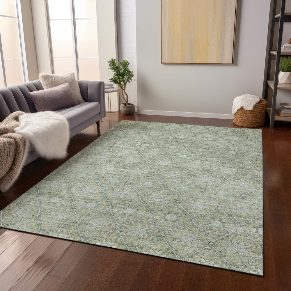 Machine Washable Indoor/Outdoor Chantille Aloe 10' x 14' Rug. Picture 6