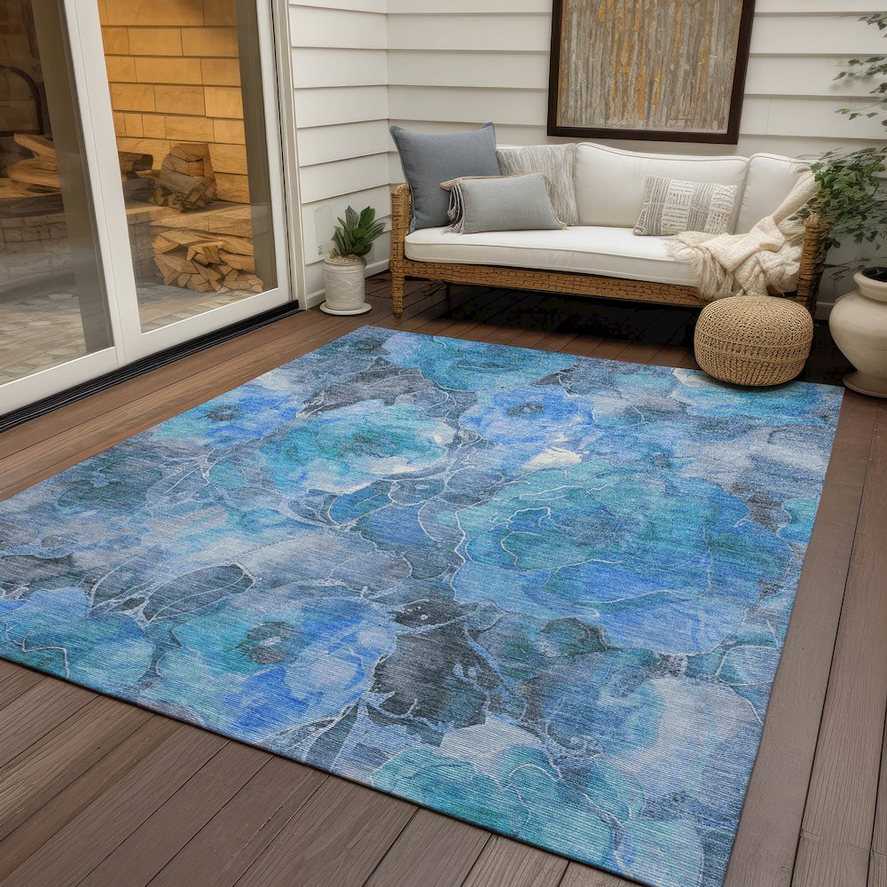 Machine Washable Indoor/Outdoor Chantille Blue 10' x 14' Rug. Picture 7