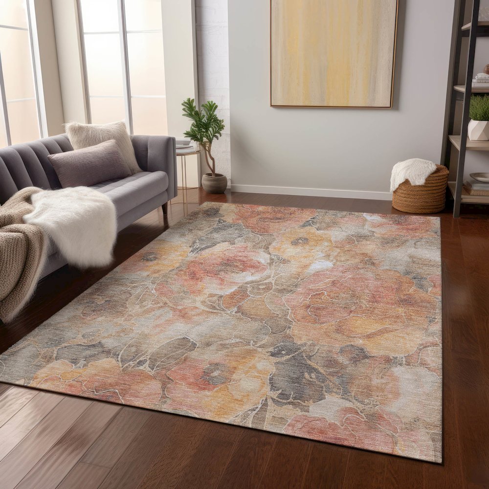 Machine Washable Indoor/Outdoor Chantille Peach 10' x 14' Rug. Picture 6