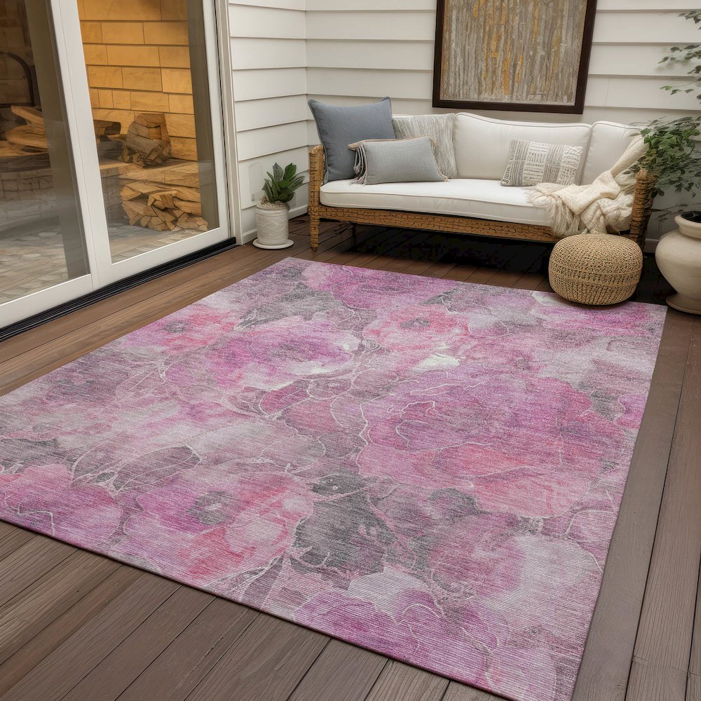 Machine Washable Indoor/Outdoor Chantille Pink 10' x 14' Rug. Picture 7