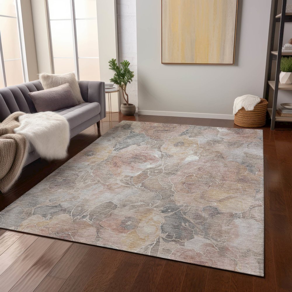 Machine Washable Indoor/Outdoor Chantille Taupe 10' x 14' Rug. Picture 6