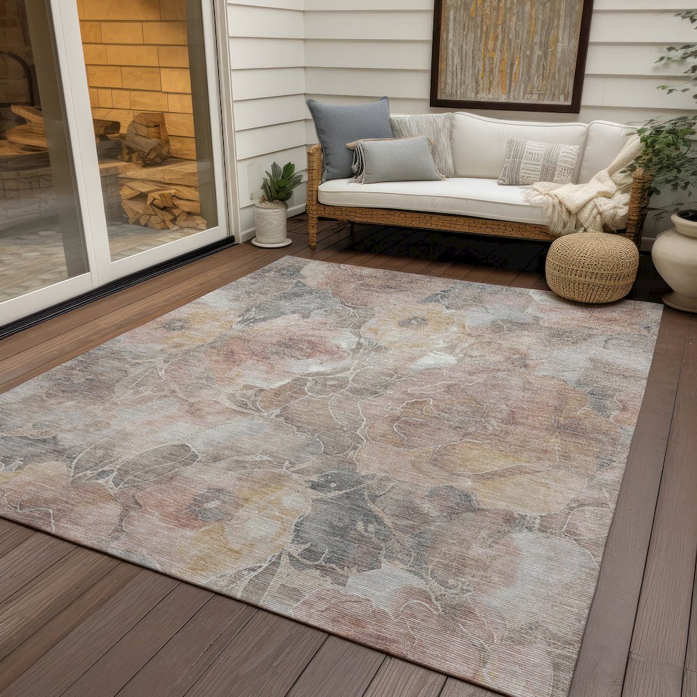 Machine Washable Indoor/Outdoor Chantille Taupe 10' x 14' Rug. Picture 7