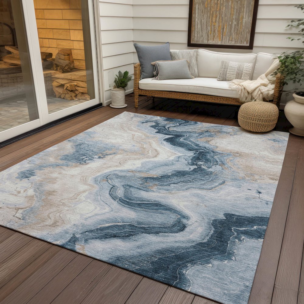Machine Washable Indoor/Outdoor Chantille Beige 10' x 14' Rug. Picture 7