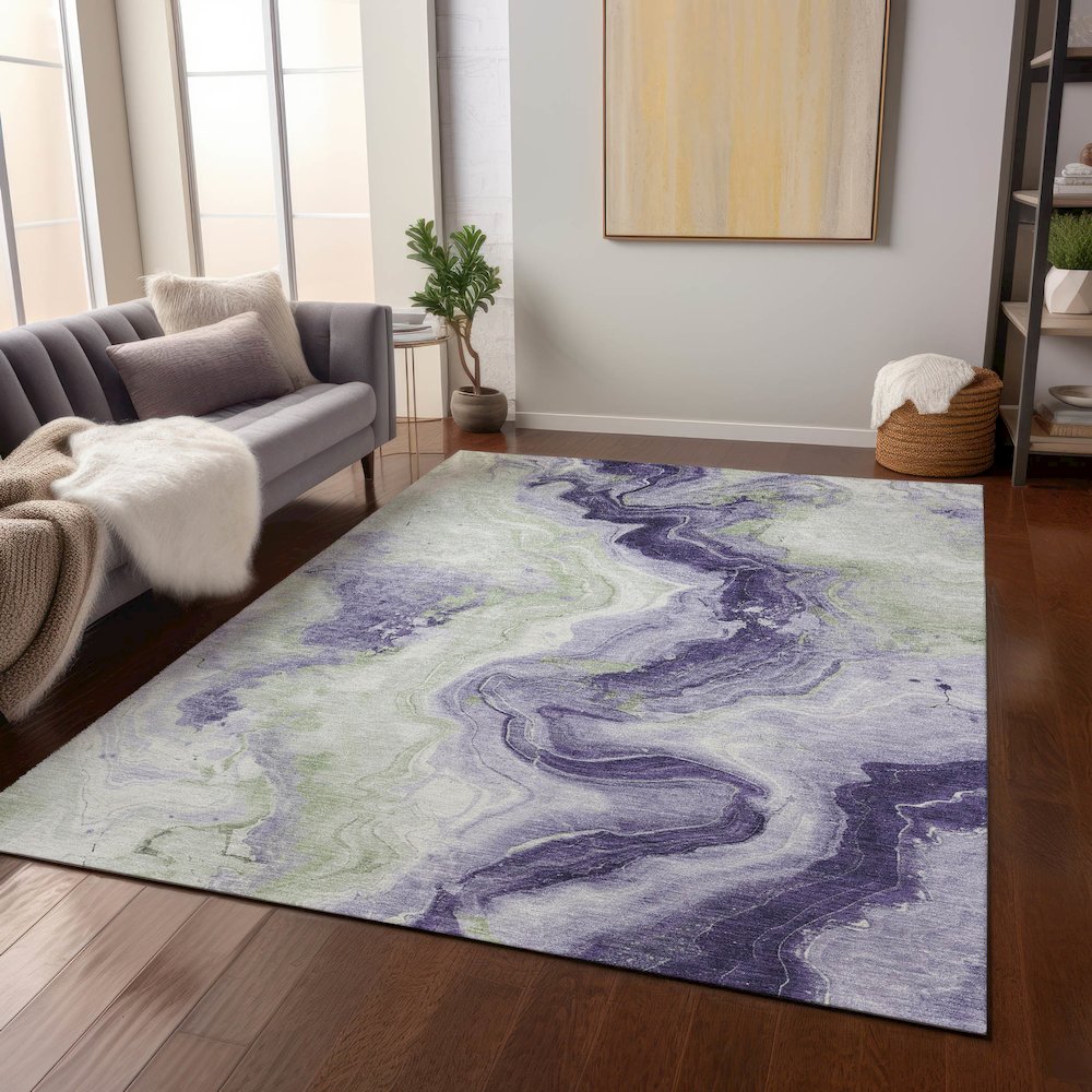 Machine Washable Indoor/Outdoor Chantille Lavender 10' x 14' Rug. Picture 6