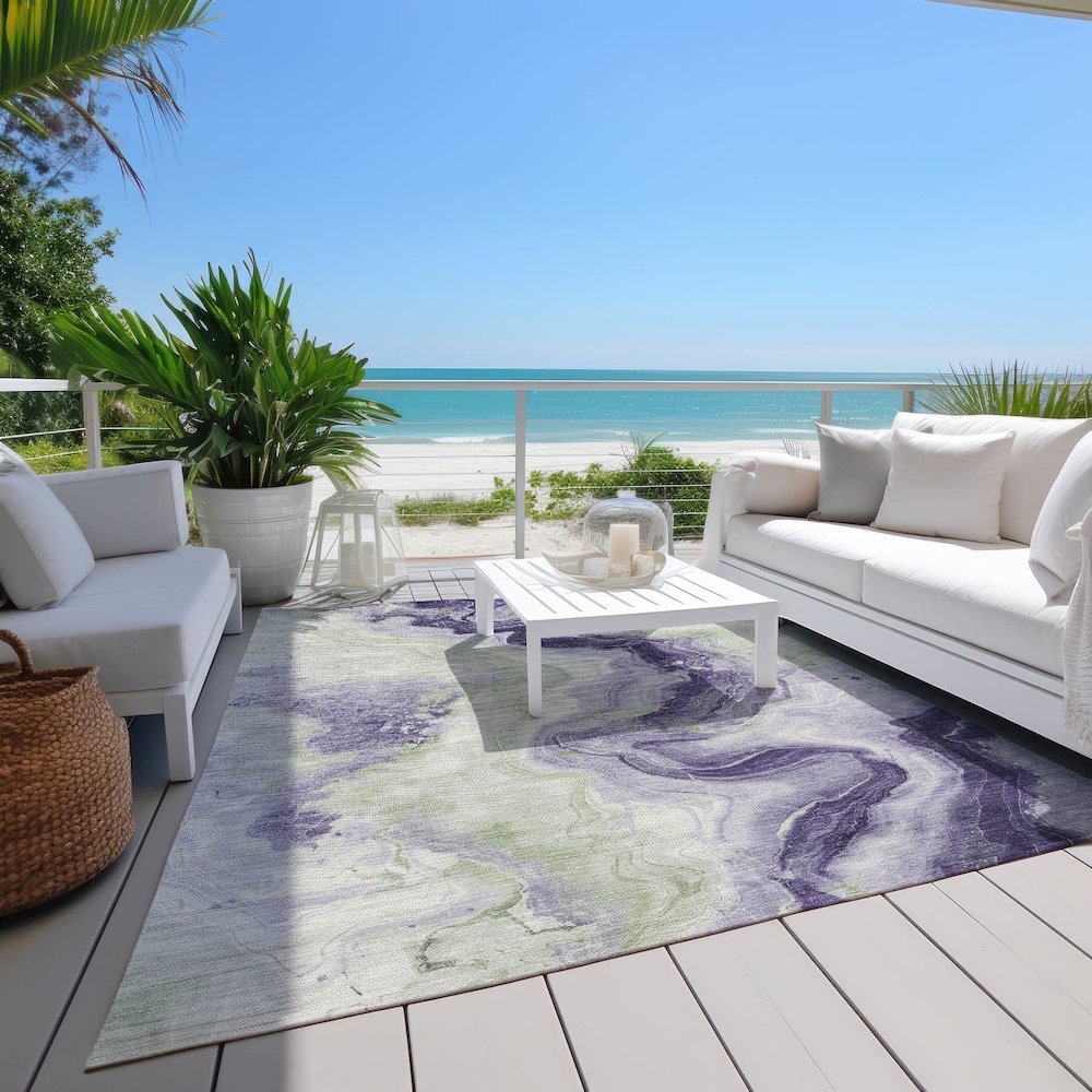 Machine Washable Indoor/Outdoor Chantille Lavender 10' x 14' Rug. Picture 8