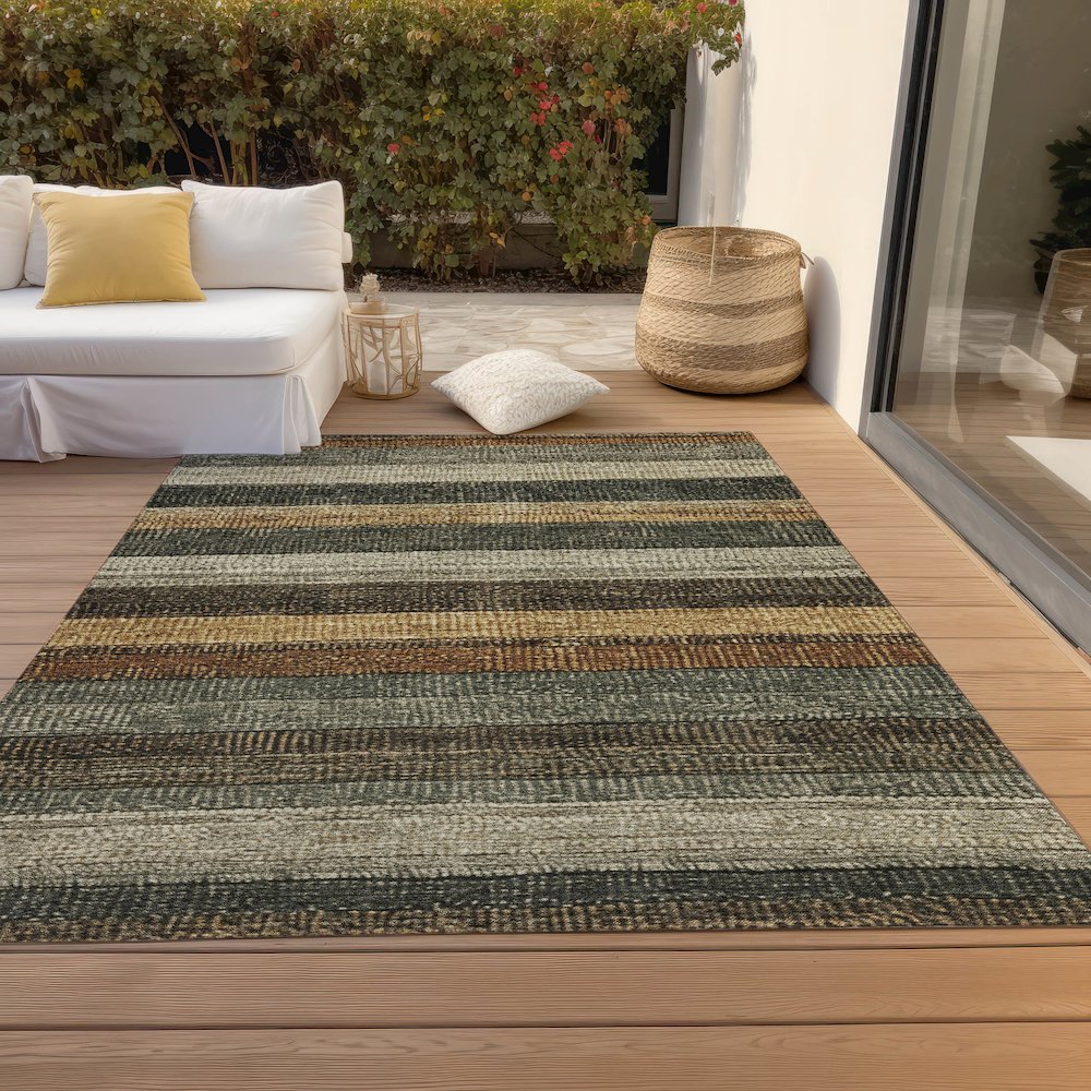 Machine Washable Indoor/Outdoor Chantille Khaki 10' x 14' Rug. Picture 8